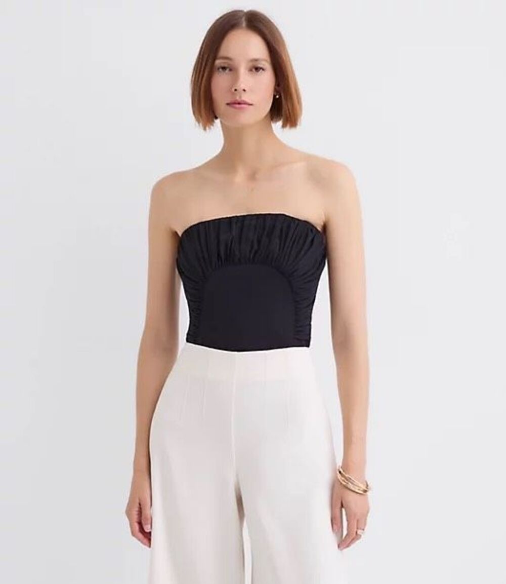 Loft Black Shirred Curved Bustier Top Size 6/S